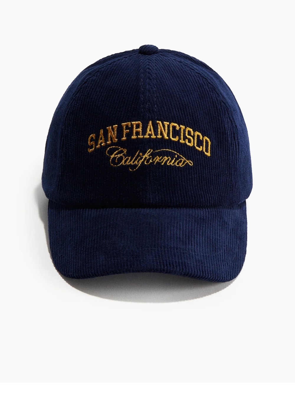 H&M Navy Blue Corduroy 'San Francisco' Baseball Cap with Yellow Embroidery